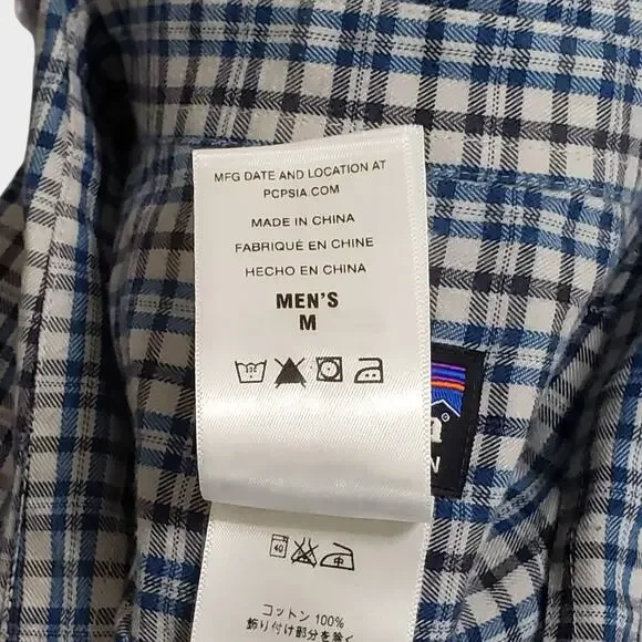 Patagonia‎ Mens Organic Cotton Knit Button Up Shirt Sz Med Blue Check Plaid - Picture 7 of 12